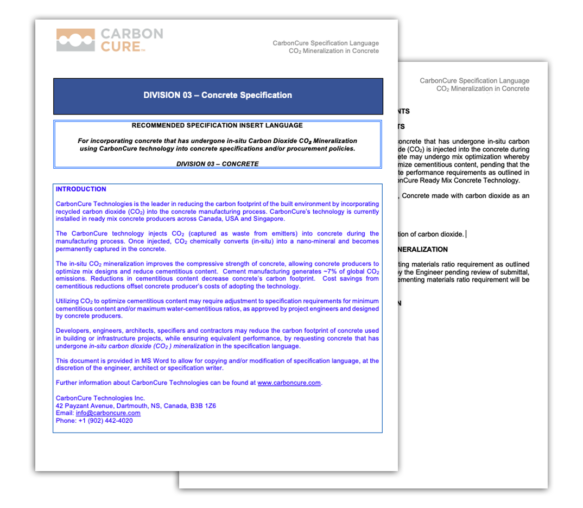 CarbonCure Ready Mix Specification Language Thumbnail