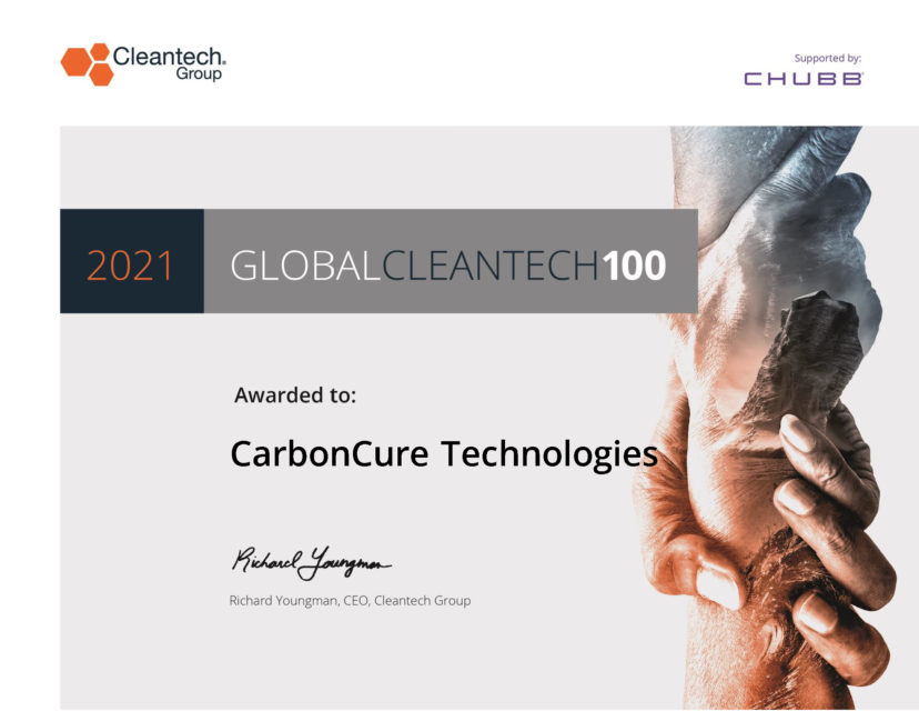 CarbonCure Technologies_Cleantech Global 100 Certificate