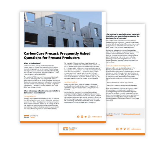 CarbonCure Precast: Frequently Asked Questions for Precast Producers Thumbnail