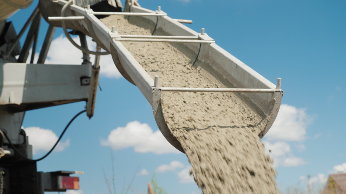 Cement On The Troughs Follows From The Concrete Mixer Delivery Of Ready Made High Quality Concrete Concept