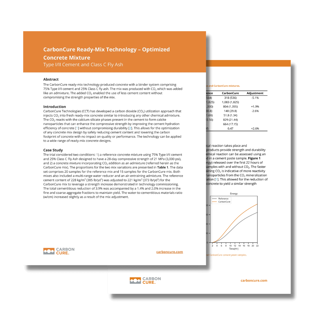 CarbonCure&#8217;s Impact on Type I/II Cement and Class C Fly Ash Concrete Mixtures &#8211; Strength Comparisons