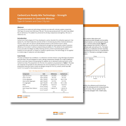 CarbonCure’s Impact on Type I/II Cement and Class C Fly Ash Concrete Mixtures – Strength Improvements Thumbnail