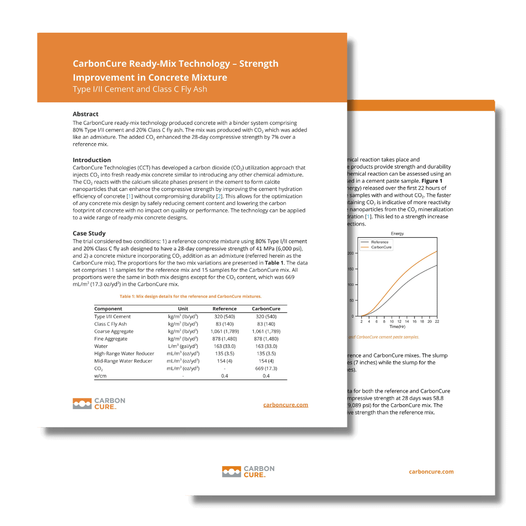 CarbonCure’s Impact on Type I/II Cement and Class C Fly Ash Concrete Mixtures – Strength Improvement