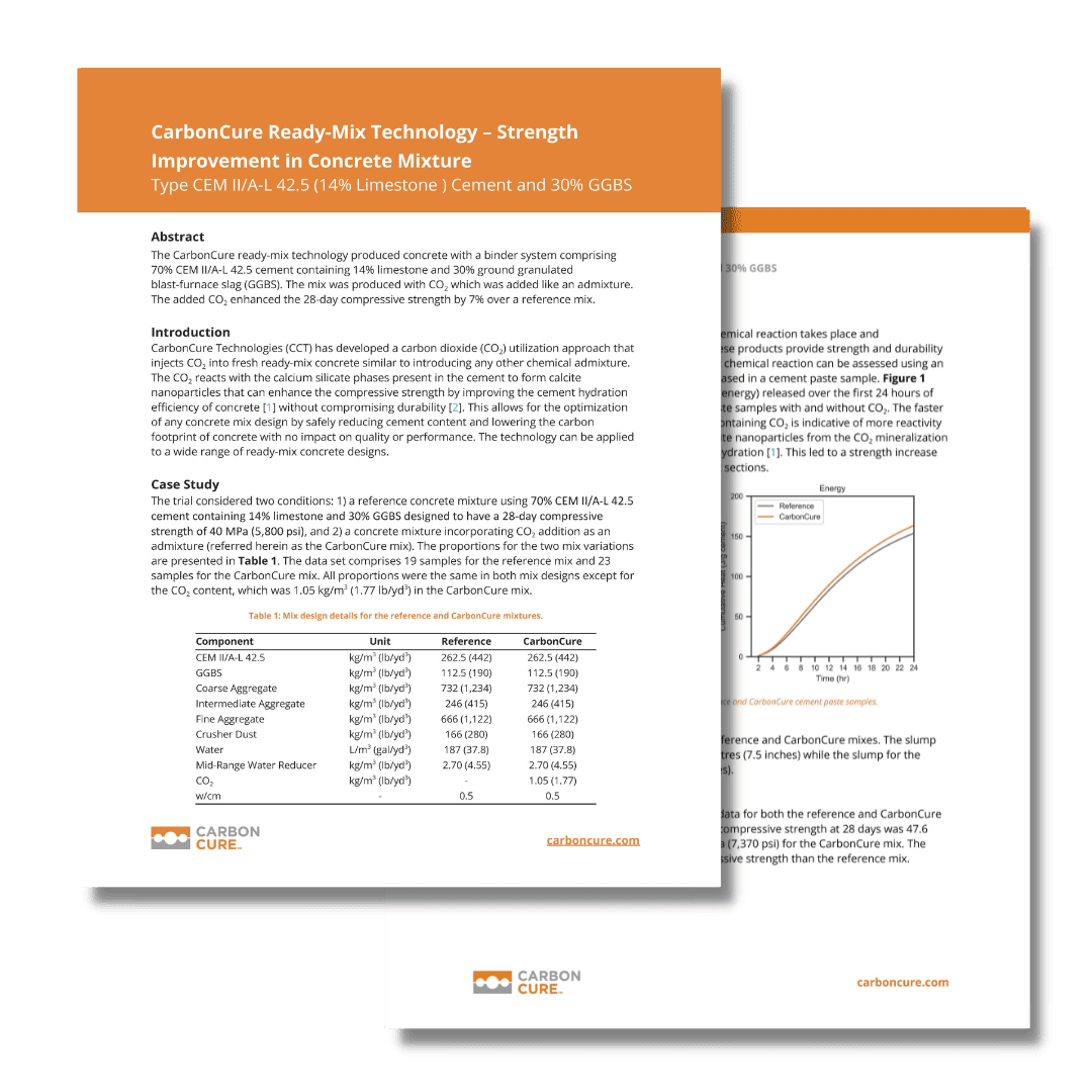 CarbonCure&#8217;s Impact on Concrete Mixture Type CEM II/A-L 42.5 (14% Limestone ) Cement and 30% GGBS &#8211; Strength Improvement