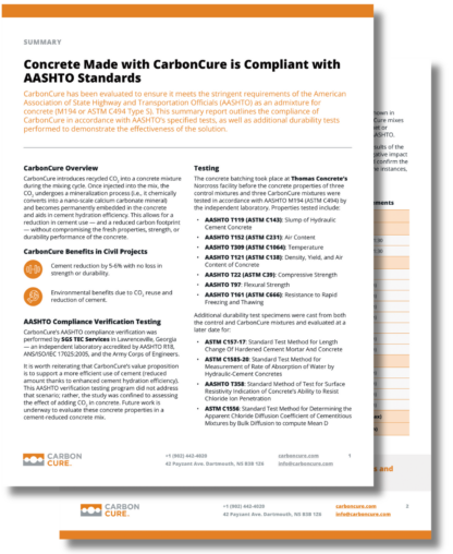 Concrete Made with CarbonCure is Compliant with AASHTO Standards Thumbnail