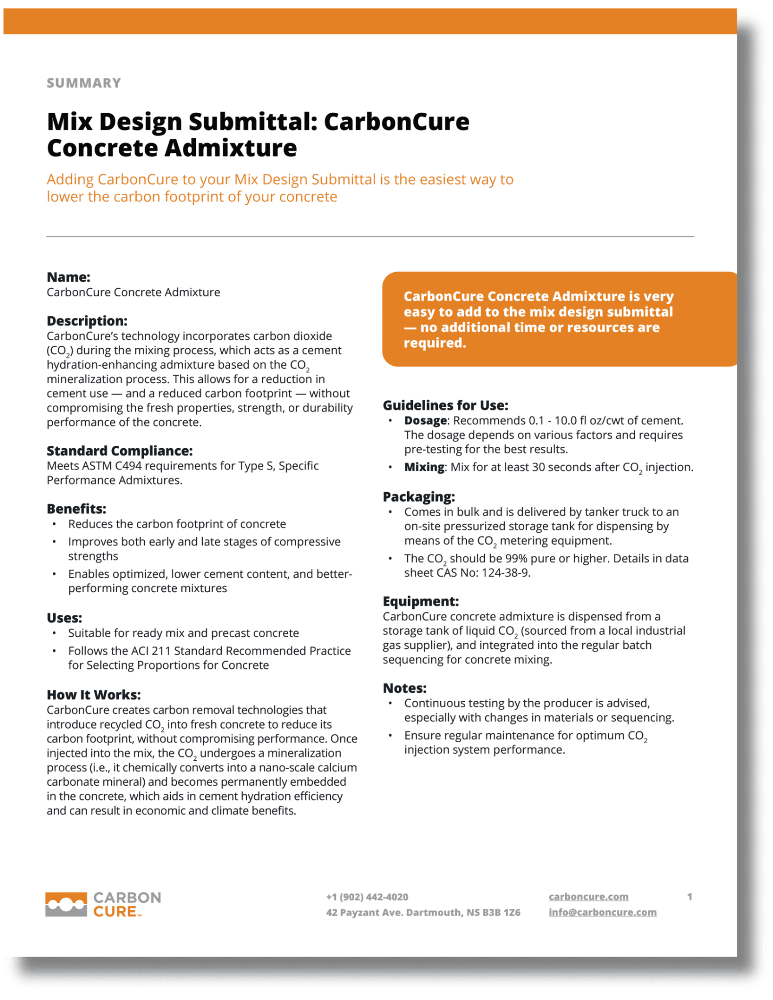 Mix Design Submittal: CarbonCure Concrete Admixture